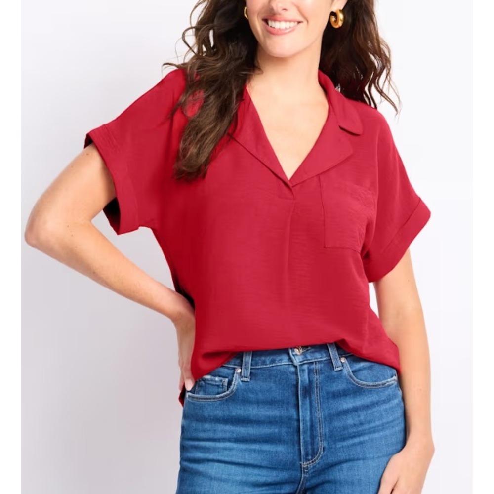 Fortune + Ivy Gina Collared Blouse Red Large New With Tags